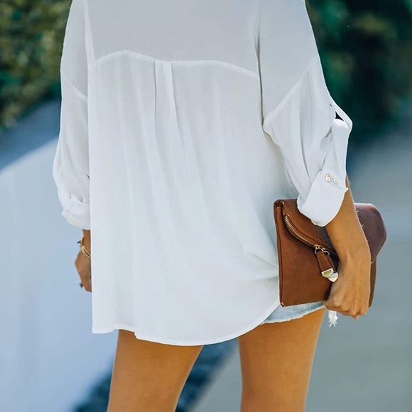 BONTIME Women's Button Down Blouse Shirts Long Sleeve & V Neck Casual - Picture 2 of 4